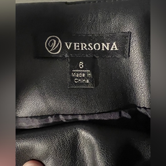 Versona Black Faux Leather Lined Zip-Up Twist-Detail Mini Skirt 6 S - Picture 5 of 8